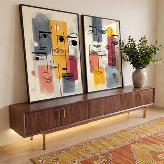 Quadro Decorativo Abstrato de Rostos Coloridos em ambiente decorado - quadros decorativos para sala
