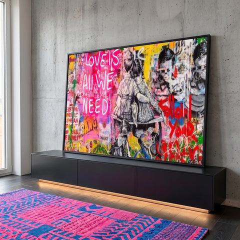Quadro Decorativo: Cena Urbana de Esperança na Chuva em ambiente decorado - quadros decorativos para sala