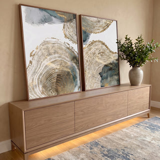 Quadro Decorativo: Abstração Azul Dourado - Único e Sofisticado em ambiente decorado - quadros decorativos para sala