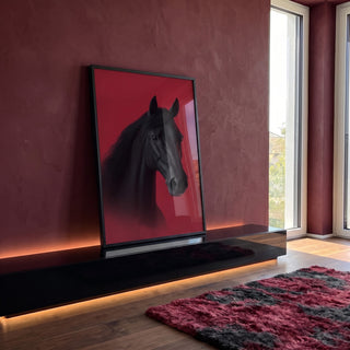 Quadro Decorativo Cavalo Negro Vibrante em ambiente decorado - quadros decorativos para sala