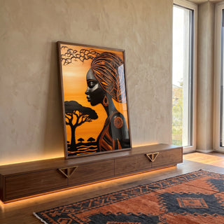 Quadro Decorativo Afro Contemporâneo Beleza e Raízes em ambiente decorado - quadros decorativos para sala