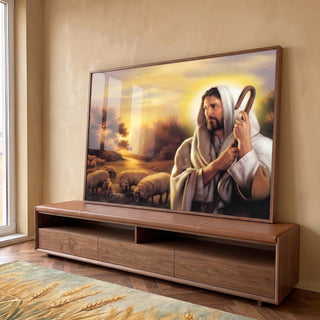 Quadro Decorativo: O Bom Pastor em Harmonia com a Natureza em ambiente decorado - quadros decorativos para sala