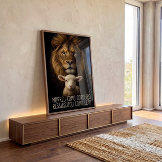 Quadro Decorativo Leão e Cordeiro em ambiente decorado - quadros decorativos para sala