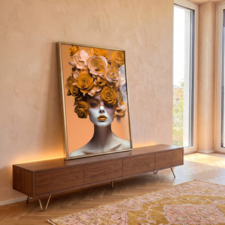 Quadro Decorativo Elegante Mulher com Flores - Toque Sofisticado para Sua Decoração em ambiente decorado - quadros decorativos para sala