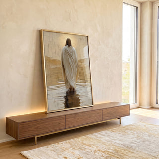 Quadro Decorativo Jesus sobre as Águas Amor e Paz em ambiente decorado - quadros decorativos para sala