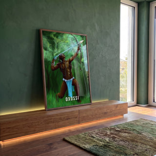 Quadro Decorativo: Oxossi em Cores Vibrantes em ambiente decorado - quadros decorativos para sala