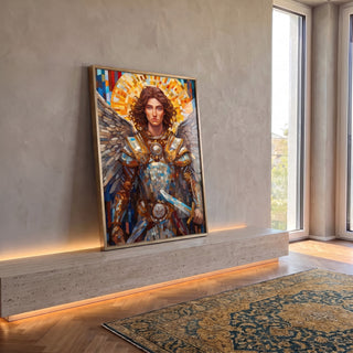 Quadro Decorativo Arcanjo Miguel - Elegância e Estilo para sua Decoração em ambiente decorado - quadros decorativos para sala