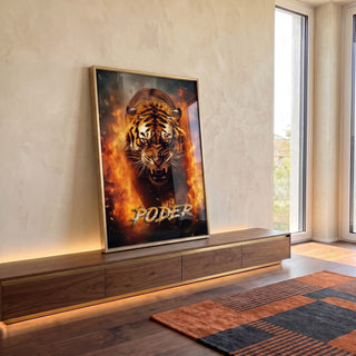 Quadro Decorativo Tigre Poder Fogo - Elegância e Impacto Visual para Seu Lar em ambiente decorado - quadros decorativos para sala