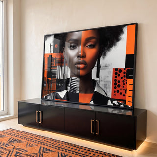 Quadro Decorativo Mulher Abstrato Laranja em ambiente decorado - quadros decorativos para sala