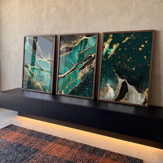 Quadro Decorativo: Luxo Verde & Ouro - Exclusividade e Arte em ambiente decorado - quadros decorativos para sala
