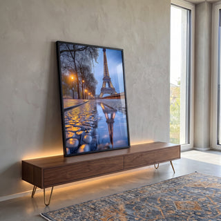 Quadro Decorativo Torre Eiffel ao Amanhecer em ambiente decorado - quadros decorativos para sala