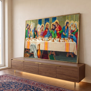 Quadro Decorativo: Última Ceia com Cores Vividíssimas em ambiente decorado - quadros decorativos para sala