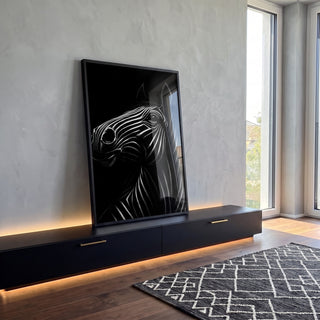 Quadro Decorativo Cavalo Moderno em Preto e Branco em ambiente decorado - quadros decorativos para sala