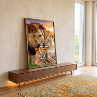 Quadro Decorativo Serenidade Familiar dos Leões em ambiente decorado - quadros decorativos para sala