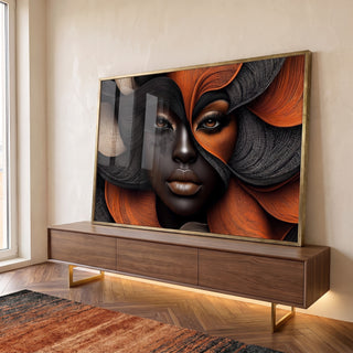 Quadro Decorativo Mulher Arte Inspiradora sobre Tons Escuros em ambiente decorado - quadros decorativos para sala