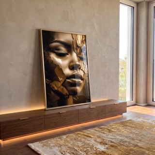 Quadro Decorativo Elegante Golden Face 2 - Arte Moderna para Sua Casa em ambiente decorado - quadros decorativos para sala