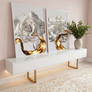 Quadro Decorativo: Sinfonia Floral em Tons Pastéis em ambiente decorado - quadros decorativos para sala