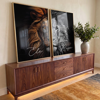 Quadro Decorativo Duo Leão - Elegância Realista para Seu Ambiente em ambiente decorado - quadros decorativos para sala