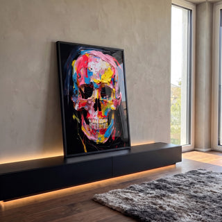 Quadro Decorativo Caveira Tinta: Único e Arrojado em ambiente decorado - quadros decorativos para sala