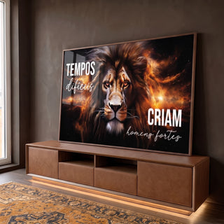 Quadro Decorativo Leão Motivacional em ambiente decorado - quadros decorativos para sala