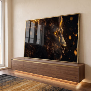 Quadro Decorativo Leão Majestoso e seu Esplendor em ambiente decorado - quadros decorativos para sala