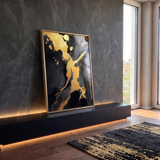Quadro Decorativo Abstrato Luxuoso em Dourado e Preto Transforme Seu Ambiente em ambiente decorado - quadros decorativos para sala
