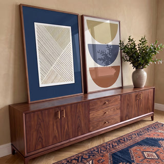 Quadro Decorativo Inspiração Moderna: Azul, Bege e Marrom em ambiente decorado - quadros decorativos para sala