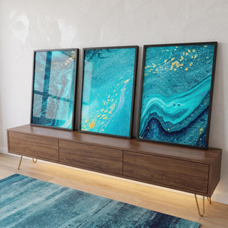Quadro Decorativo Aquarela Azul: Toque de Sofisticação em ambiente decorado - quadros decorativos para sala