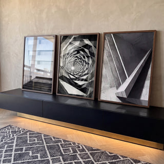 Quadro Decorativo Abstração Urbana: Modernidade em Preto e Branco em ambiente decorado - quadros decorativos para sala