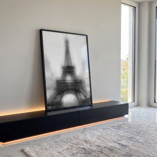 Quadro Decorativo Torre Eiffel em Preto e Branco em ambiente decorado - quadros decorativos para sala