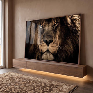 Quadro Decorativo O Esplendor do Leão: Majestade e Paz em ambiente decorado - quadros decorativos para sala