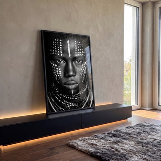 Quadro Decorativo Rosto Humano em Preto e Branco em ambiente decorado - quadros decorativos para sala