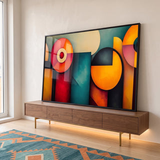 Quadro Decorativo Abstrato com Formas Geométricas em ambiente decorado - quadros decorativos para sala
