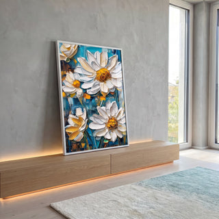 Quadro Decorativo Flores Abstratas em ambiente decorado - quadros decorativos para sala