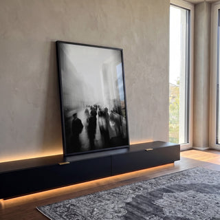 Quadro Decorativo Urbanidade em Preto e Branco em ambiente decorado - quadros decorativos para sala