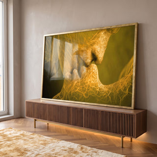 Quadro Decorativo Romance Radiante: Paixão e Luz Lunar em ambiente decorado - quadros decorativos para sala