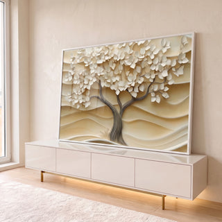 Quadro Decorativo Árvore da Vida Pétalas Brancas para Inspiração e Beleza em ambiente decorado - quadros decorativos para sala