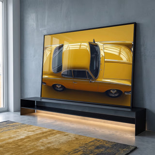 Quadro Decorativo Vintage - Carro Amarelo Vibrante para Decoração Elegante em ambiente decorado - quadros decorativos para sala