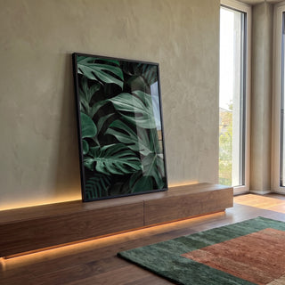 Quadro Decorativo Folhagem Tropical: Elegância Pura em ambiente decorado - quadros decorativos para sala