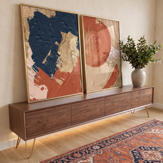 Quadro Decorativo: Colagem Abstrata de Cores Vibrantes em ambiente decorado - quadros decorativos para sala