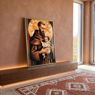 Quadro Decorativo Santo Antônio Geométrico - Sofisticação e Estilo para Seu Ambiente em ambiente decorado - quadros decorativos para sala