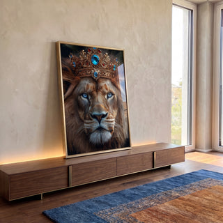 Quadro Decorativo Leão: A Majestade da Coroa de Rei em ambiente decorado - quadros decorativos para sala