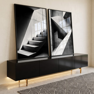 Quadro Decorativo com Escadaria Minimalista em Preto e Branco em ambiente decorado - quadros decorativos para sala