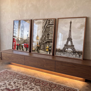 Quadro Decorativo Encantos Urbanos Cativantes em ambiente decorado - quadros decorativos para sala