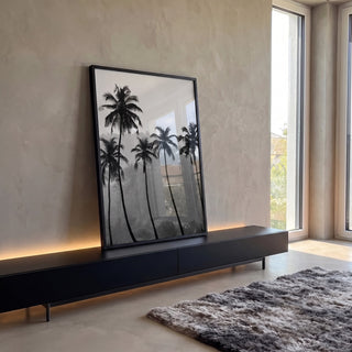 Quadro Decorativo Silhuetas Tropicais: Impacto Visual Único em ambiente decorado - quadros decorativos para sala