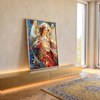 Quadro Decorativo Arcanjo Gabriel - Elegância em Tecido Canvas para a Sua Casa em ambiente decorado - quadros decorativos para sala