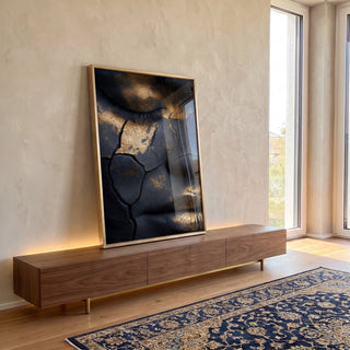 Quadro Decorativo Face Abstrata Dourada em ambiente decorado - quadros decorativos para sala