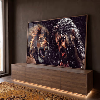 Quadro Decorativo Leão de Judá Rugindo em ambiente decorado - quadros decorativos para sala