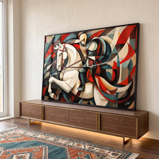 Quadro Decorativo São Jorge Abstrato - Elegância e Modernidade para Sua Decoração em ambiente decorado - quadros decorativos para sala