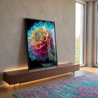 Quadro Decorativo Dália Colorida em ambiente decorado - quadros decorativos para sala